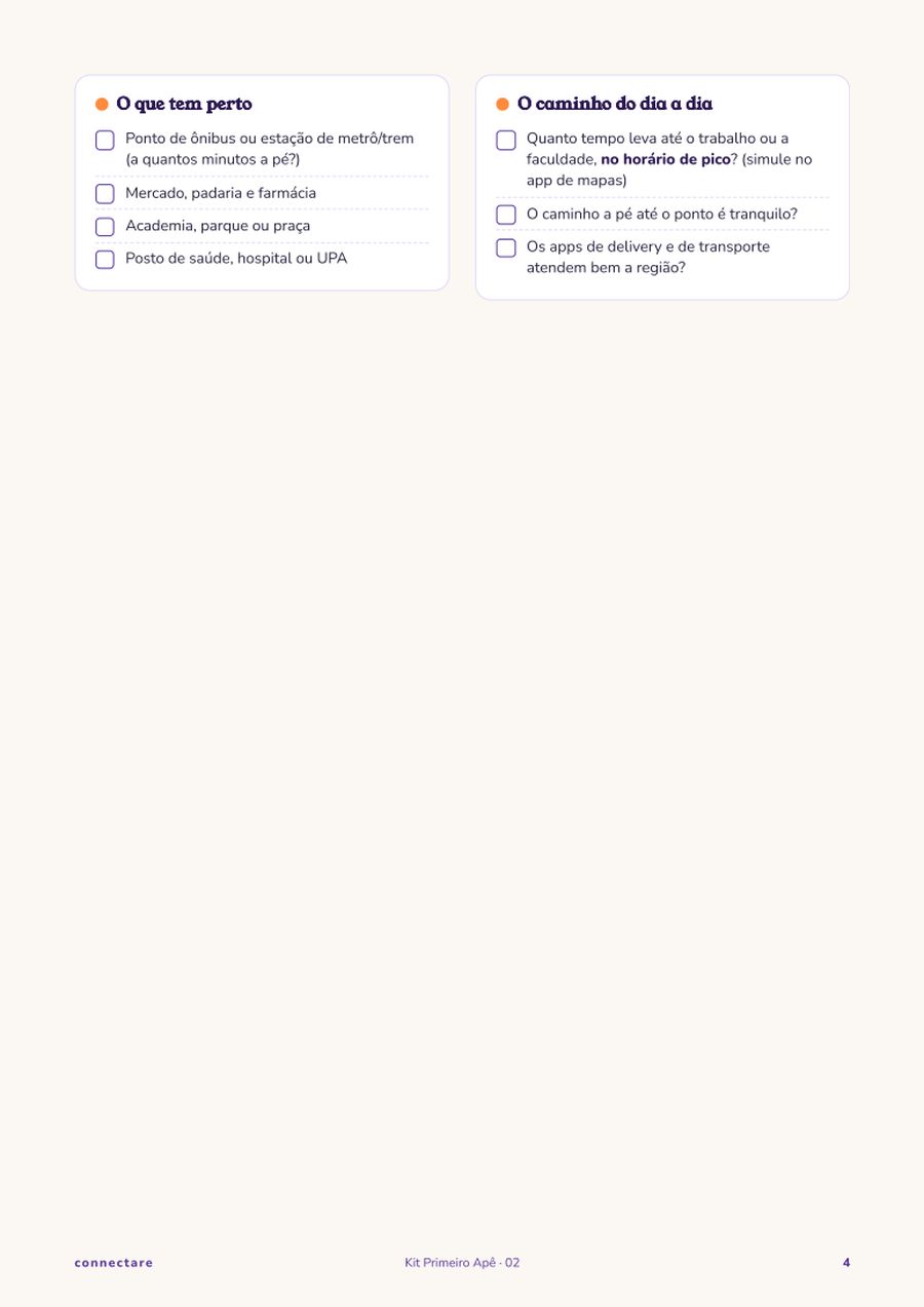 Comparador de apartamentos do Kit Primeiro Apê, com notas de 1 a 5