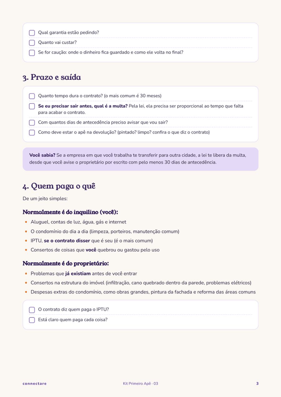 Página do guia Antes de Assinar o Contrato, do Kit Primeiro Apê